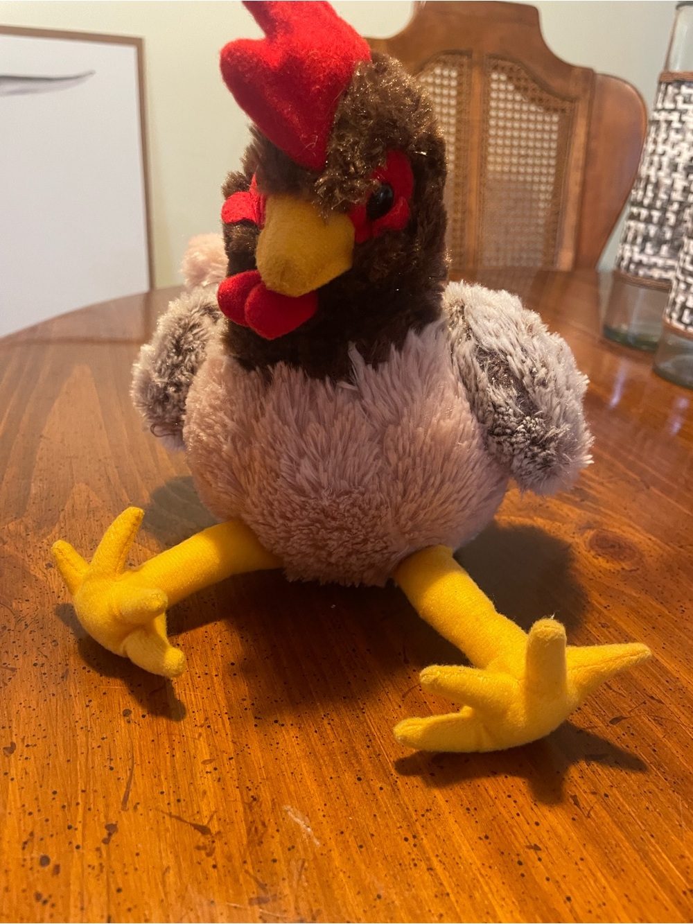Fiesta Plush Chicken Toy in Brown, Gray and Yellow